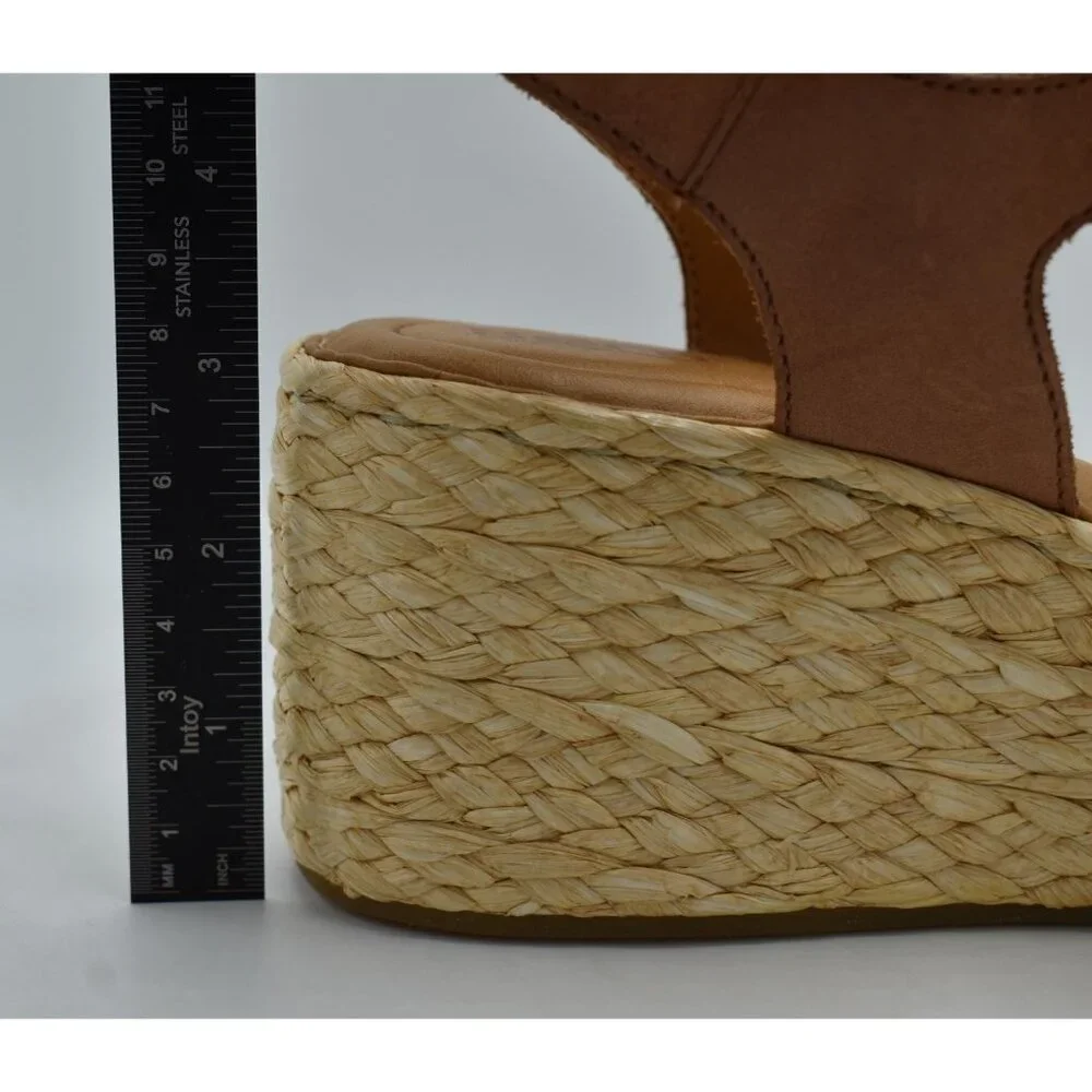 Born Womens Size 11 Moriah Brown Full Grain Leather Espadrille‎ Wedge Sandals